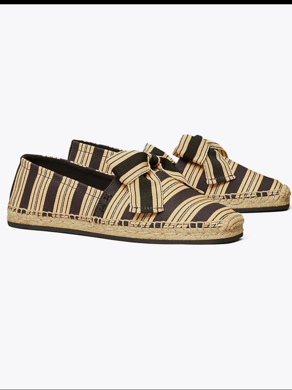 Tory Burch Black & Beige Striped Bow Espadrilles size 7.5 like new